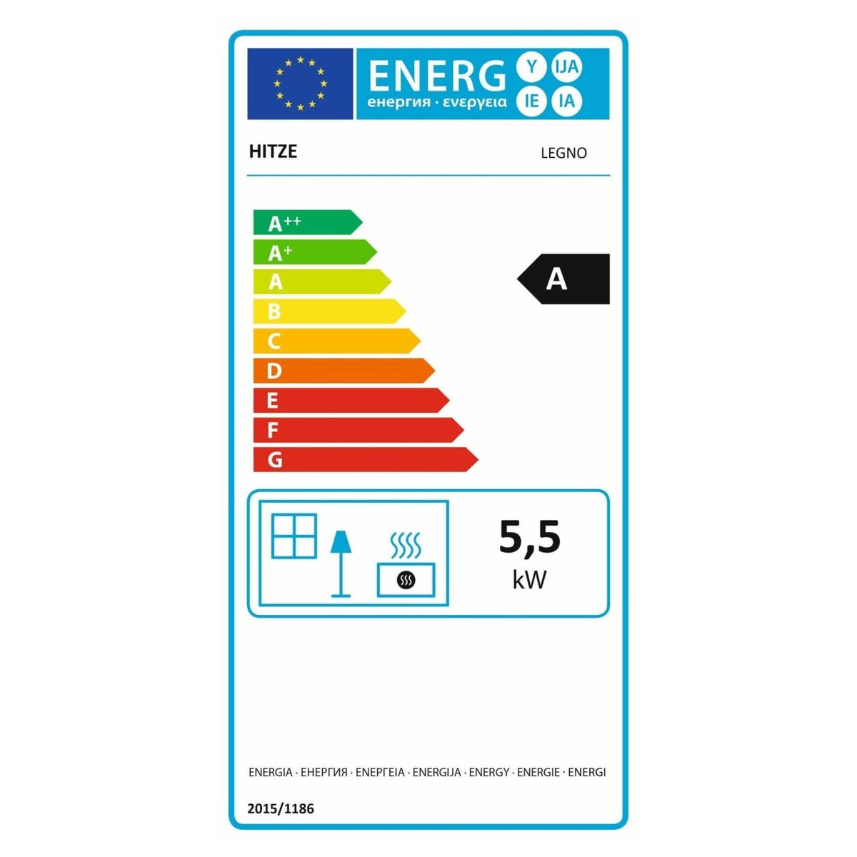Kaminofen Hitze Legno 5,5 kW – Vollständiges EU-Energielabel