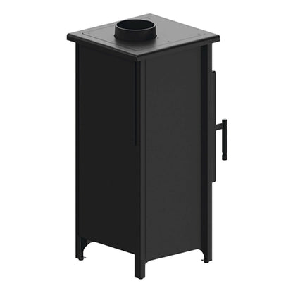 Kaminofen Hitze Legno 5,5 kW – Kaminofen in schräger Rückansicht auf Weiß