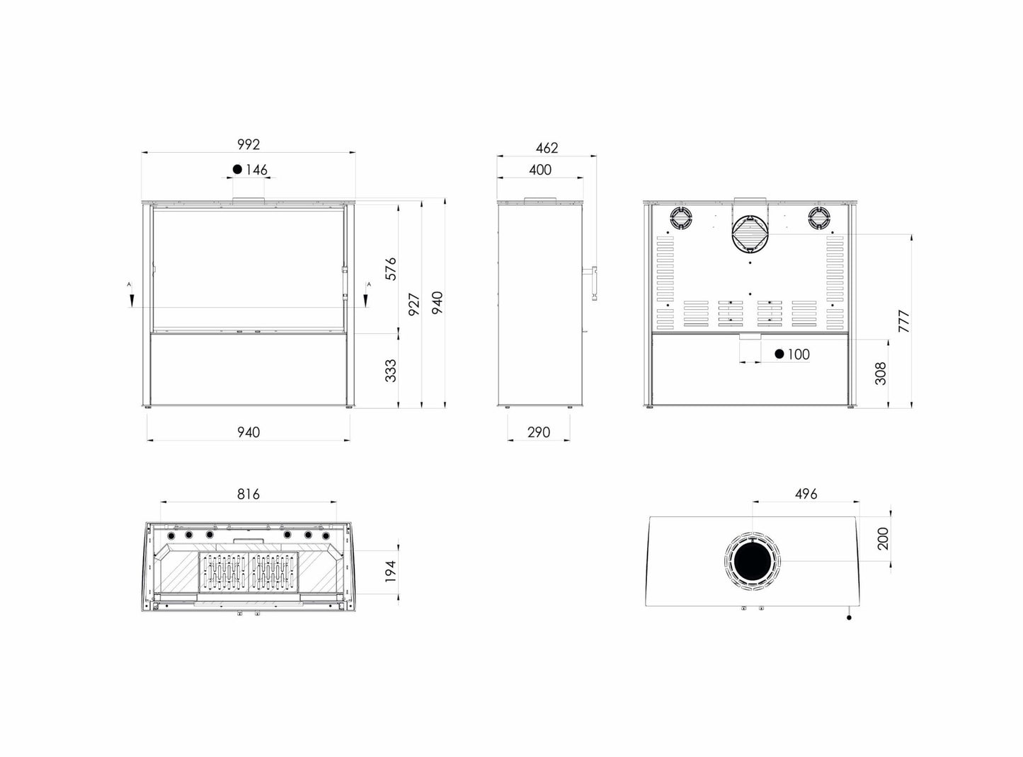 Kaminofen Hitze Lupo L Technische Maße