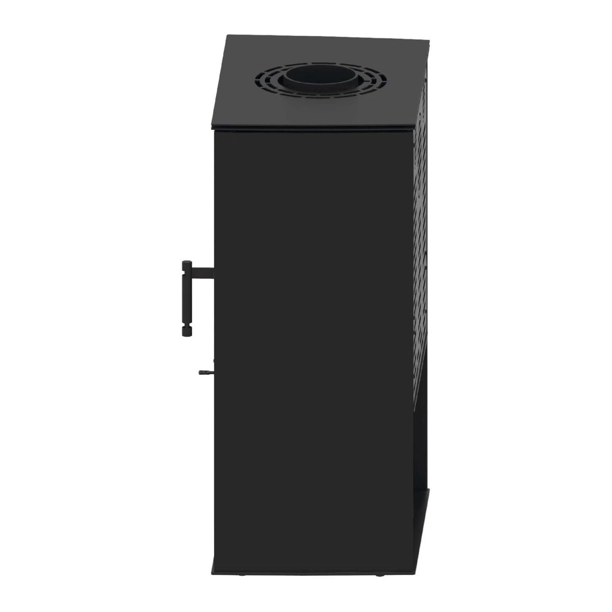 Kaminofen Hitze Lupo M 8,7 kW – Seitenansicht mit Lüftungsöffnungen und Türgriff links