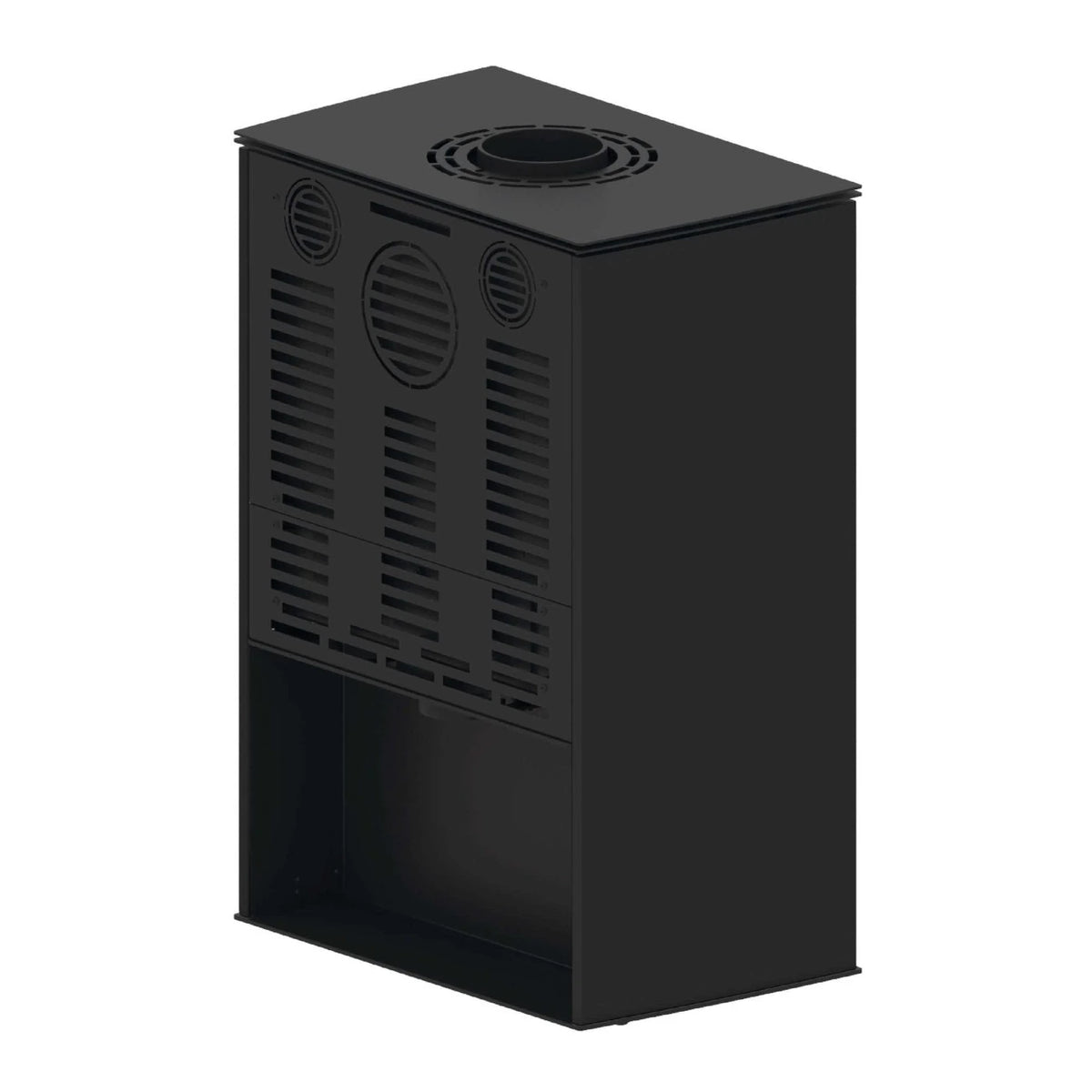 Kaminofen Hitze Lupo M 8,7 kW – schräge Rückansicht mit Lüftungsöffnungen