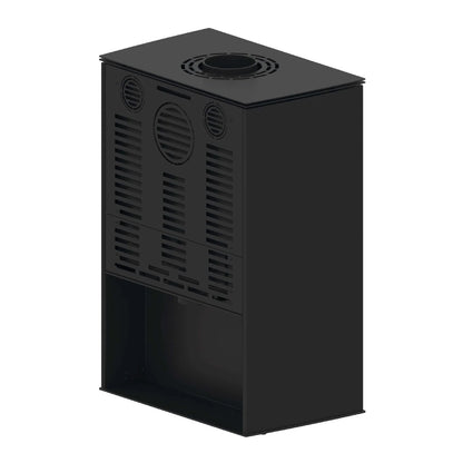 Kaminofen Hitze Lupo M 8,7 kW – schräge Rückansicht mit Lüftungsöffnungen