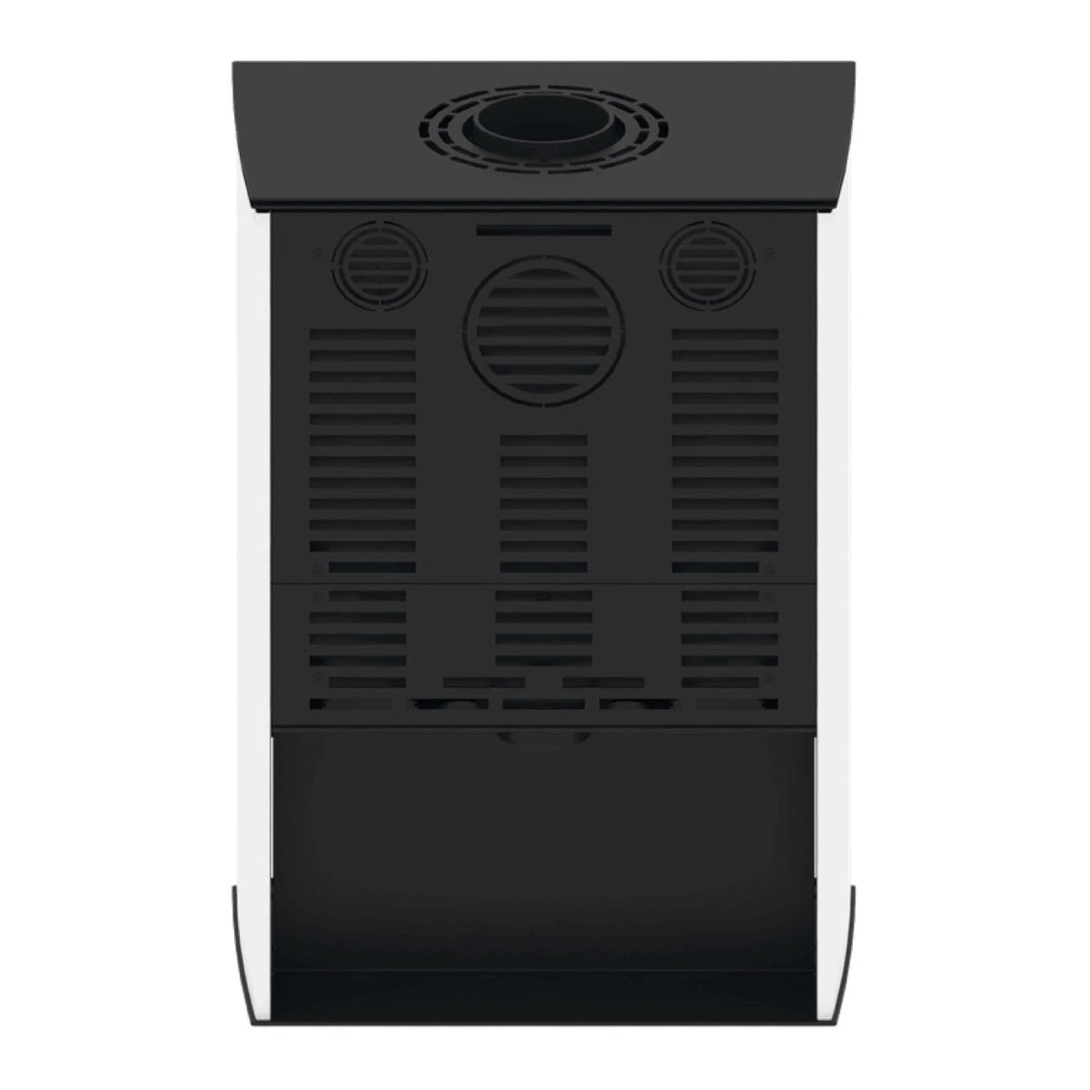 Kaminofen Hitze Lupo M 8,7 kW – Rückansicht mit weißen Seitenflächen