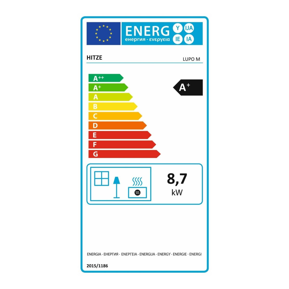 Kaminofen Hitze Lupo M 8,7 kW – vollständiges Energielabel