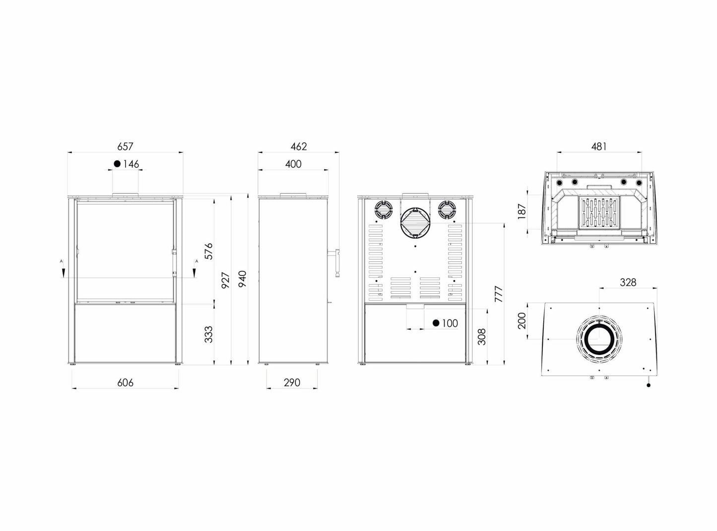 Kaminofen Hitze Lupo M Technische Maße