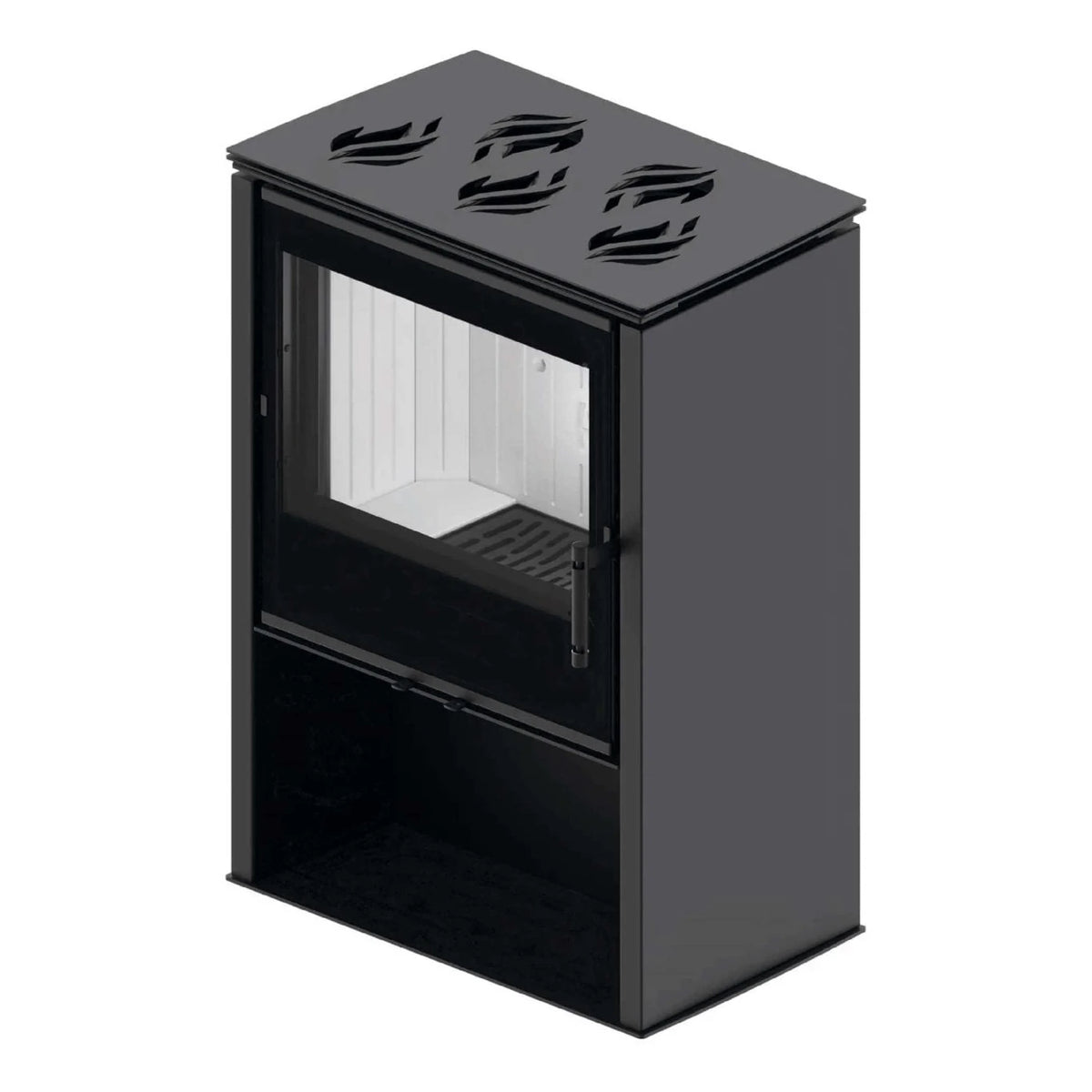 Kaminofen Hitze Lupo M-CP mit Herdplatte 8,7 kW – Kaminofen mit geschlossener Herdplattenabdeckung in schräger Vorderansicht