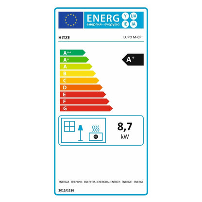 Kaminofen Hitze Lupo M-CP mit Herdplatte 8,7 kW – Vollständiges EU-Energielabel