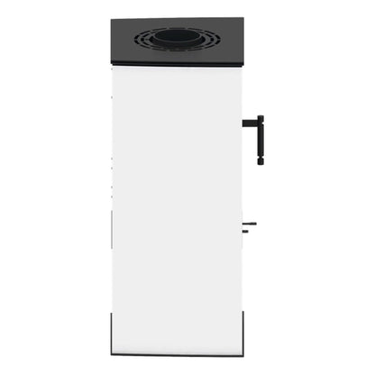 Kaminofen Hitze Lupo S 6,5 kW – Kaminofen mit weißen Seiten in Seitenansicht