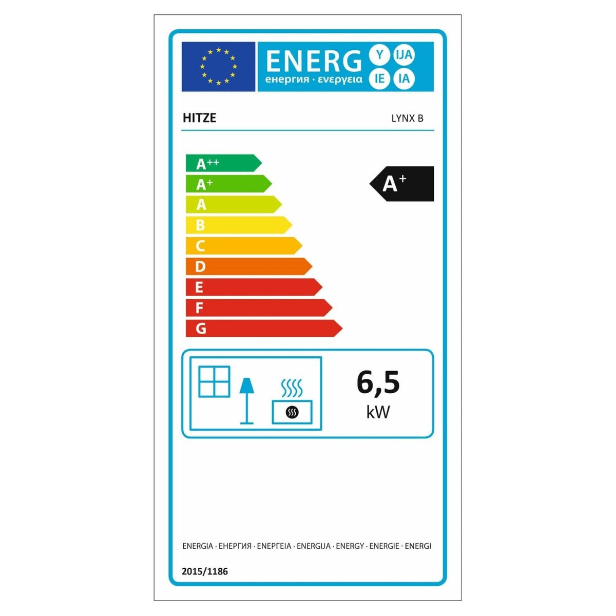 Kaminofen Hitze Lynx B 6,5 kW – Vollständiges EU-Energielabel