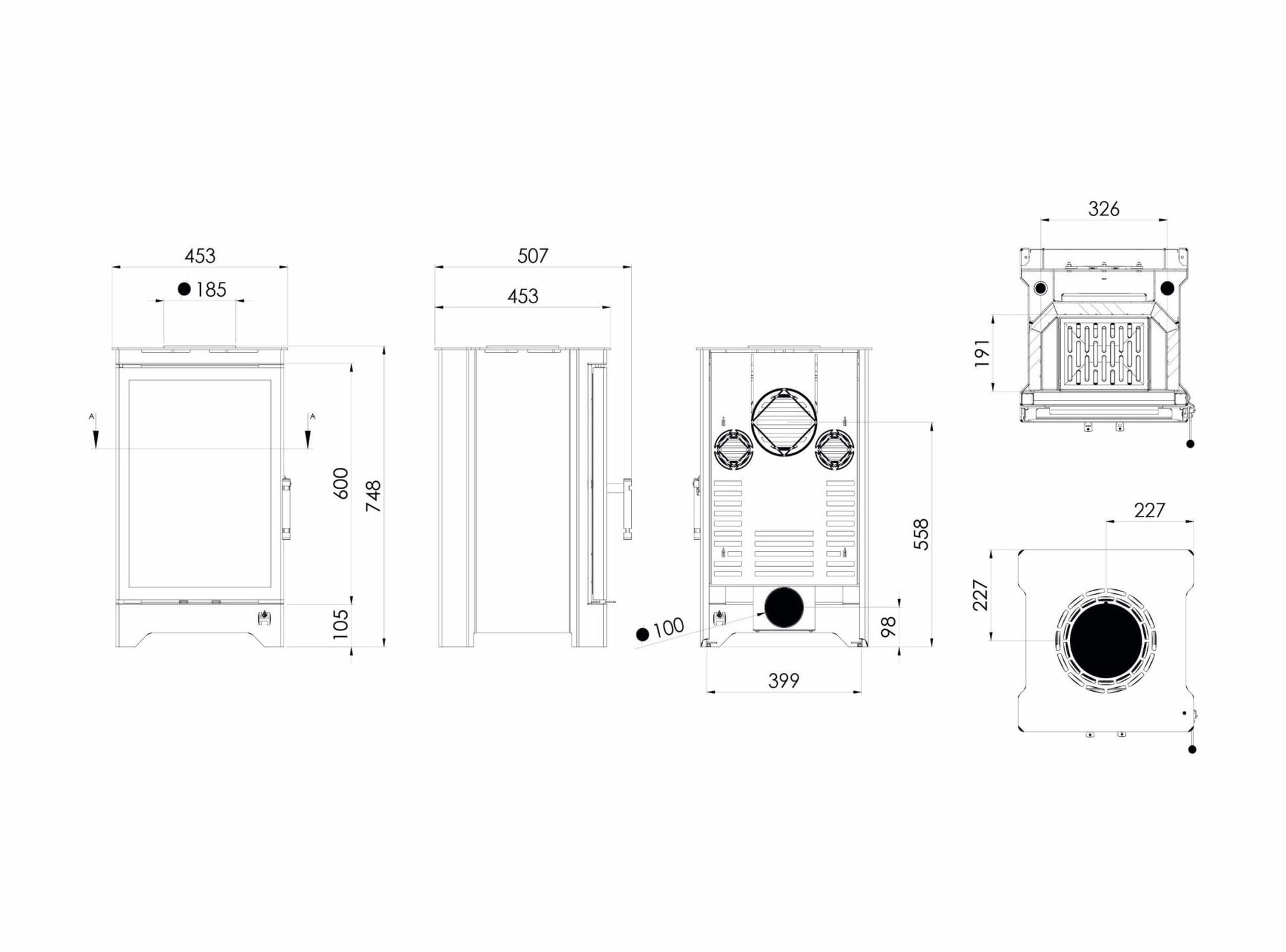 Kaminofen Hitze Lynx B Maße