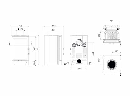 Kaminofen Hitze Lynx B Maße