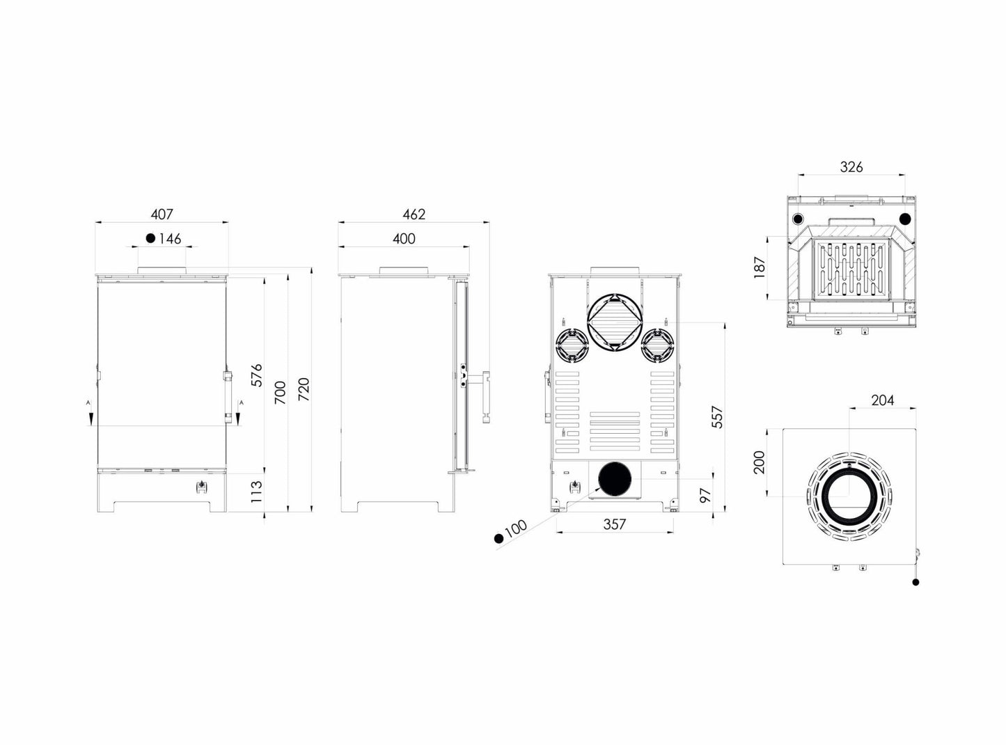 Kaminofen Hitze Lynx S Maße