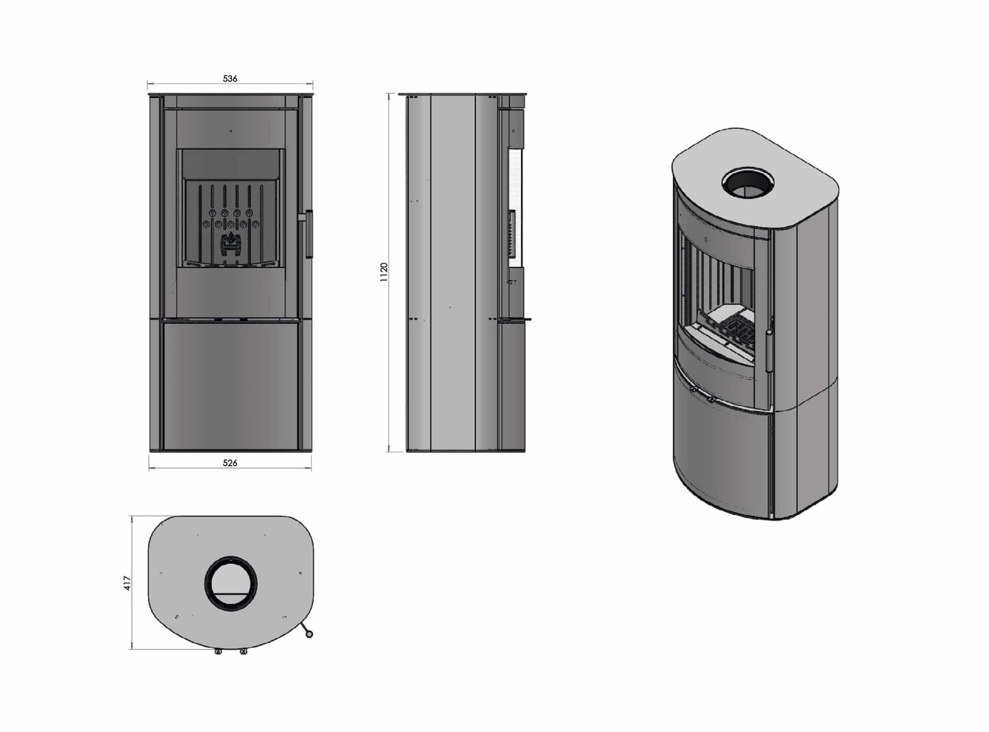 Kaminofen Hitze Rego S technische maße