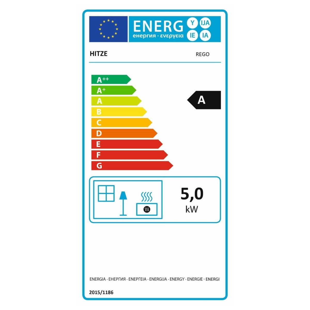 Kaminofen Hitze Rego S 5 kW – Vollständiges EU-Energielabel