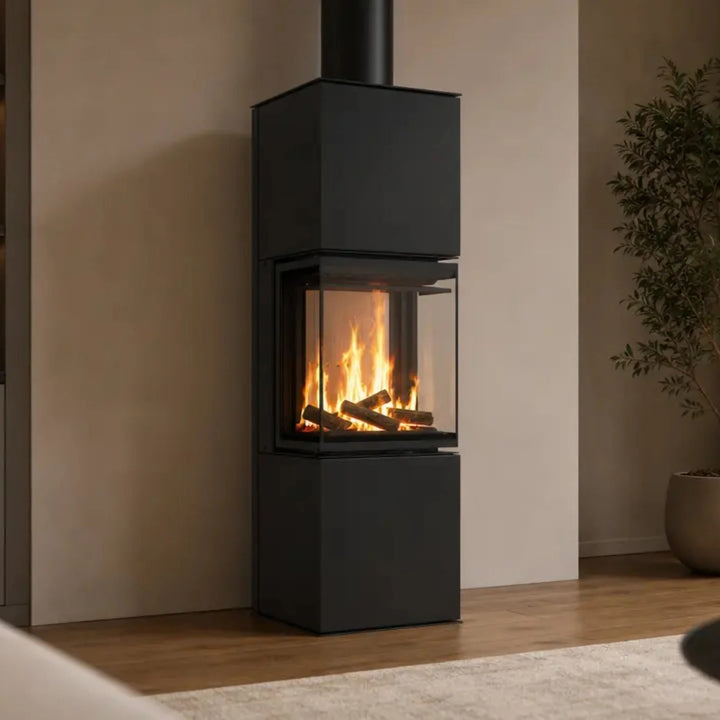 Kaminofen Hitze SIGA 3S 6,5 kW – Brennender Kaminofen im Wohnraum