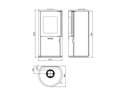 Kaminofen Varde Nordic 3 schwarz, technische maße - ofenerlebnis.de