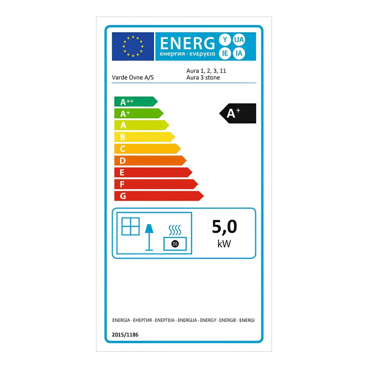 Kaminofen Varde Ovne Aura 1 | 5 kW – vollständiges Energielabel