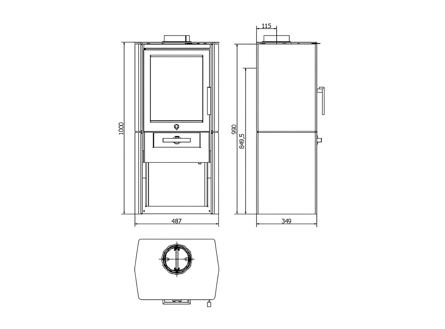Kaminofen Varde Samsö 5 kW Maße
