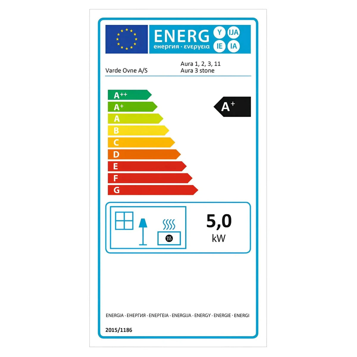 Kaminofen Varde Ovne Aura 3 | 5 kW – Vollständiges EU-Energielabel