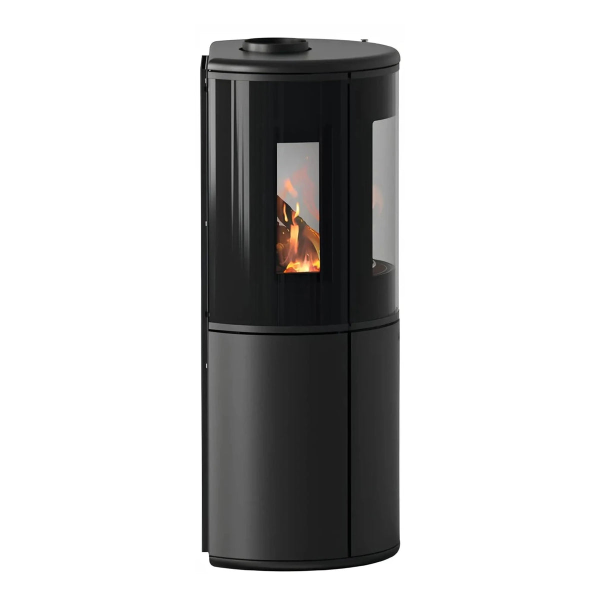 Kaminofen Varde Ovne Nordic 9 Air 6,2 kW – Kaminofen mit seitlichem Sichtfenster in Seitenansicht auf Weiß