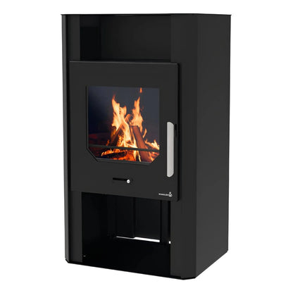 Kaminofen Wamsler Cube Stahl | 6 kW – Eckiger schwarzer Kaminofen mit offenem Holzfach