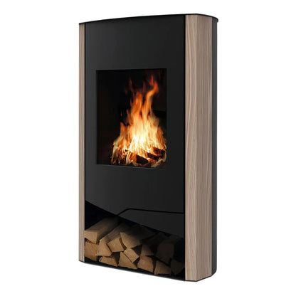 Kaminofen Wamsler N-Line Sandstein | 5 kW – Kaminofen mit sandfarbenen Steinseiten und gefülltem Holzfach