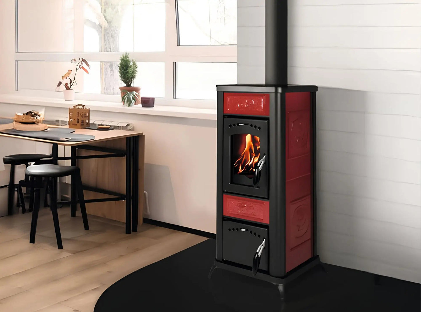 Wamsler Kaminofen Romantik Keramik bordeaux - ofenerlebnis.de