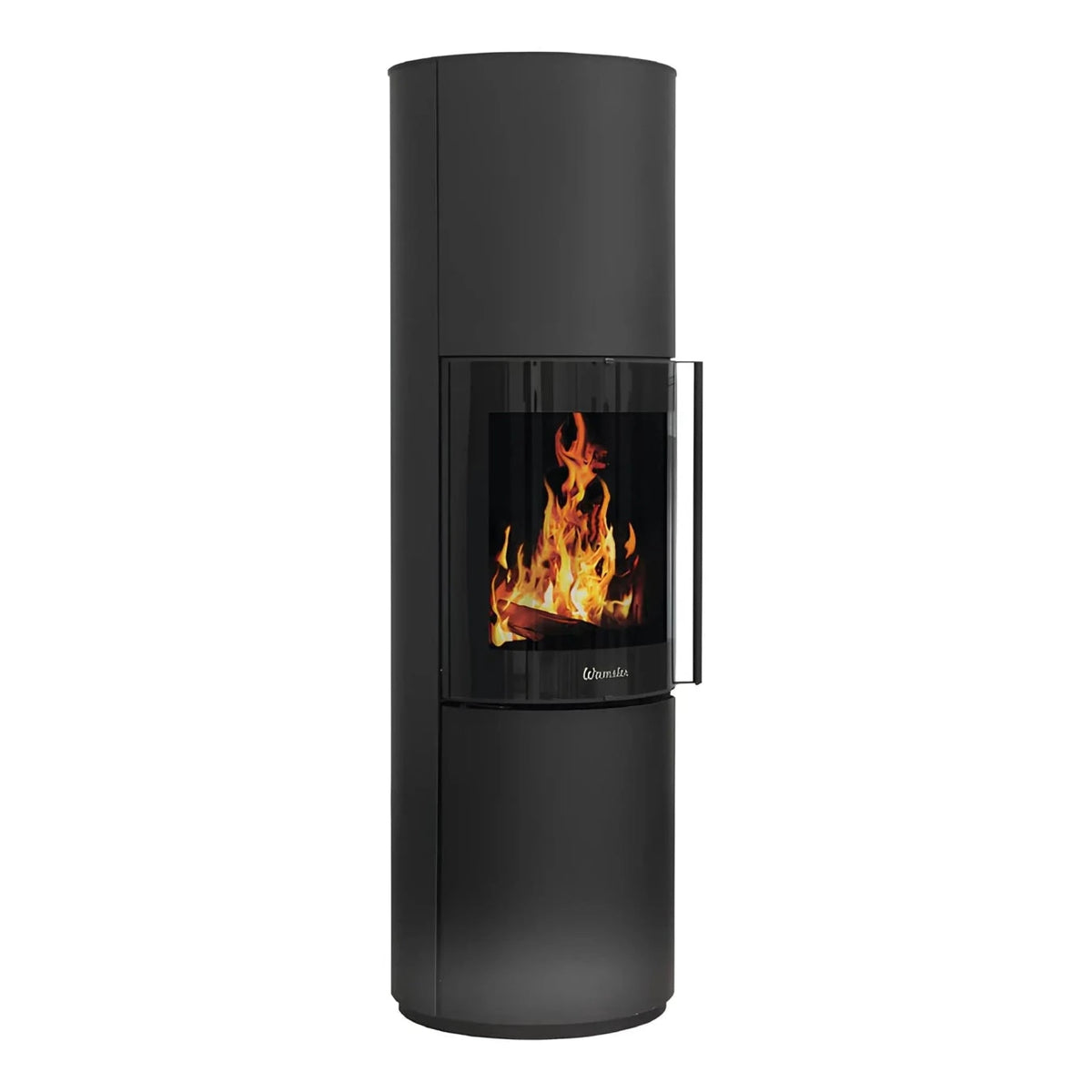 Kaminofen Wamsler Rook | 6,3 kW – Hoher runder schwarzer Kaminofen mit Feuer