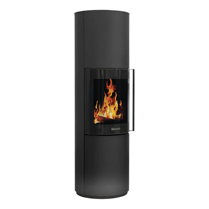 Kaminofen Wamsler Rook | 6,3 kW – Hoher runder schwarzer Kaminofen mit Feuer