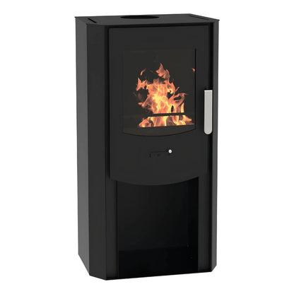 Kaminofen Wamsler SAM Stahl | 6 kW – Schwarzer Kaminofen mit großer Feuerraumtür und offenem Holzfach