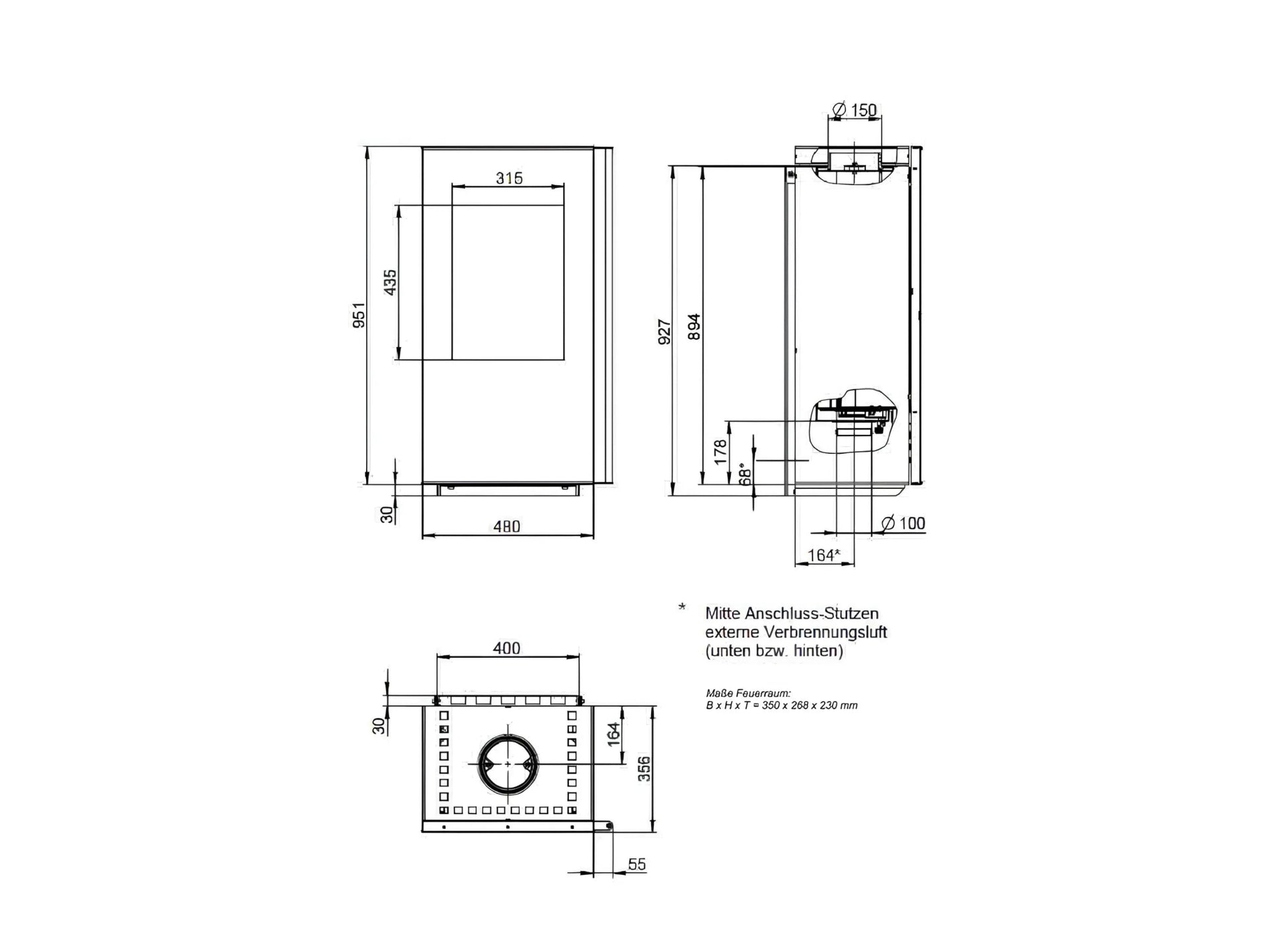 Kaminofen Wodtke Casa Technische Maße - ofenerlebnis.de