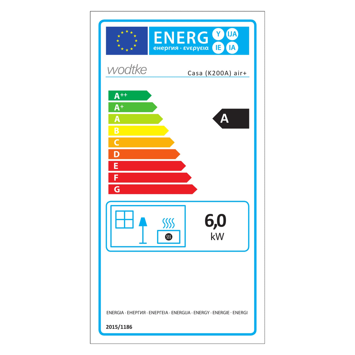 Offizielles Wodtke Energielabel Casa K200A – 6 kW – A