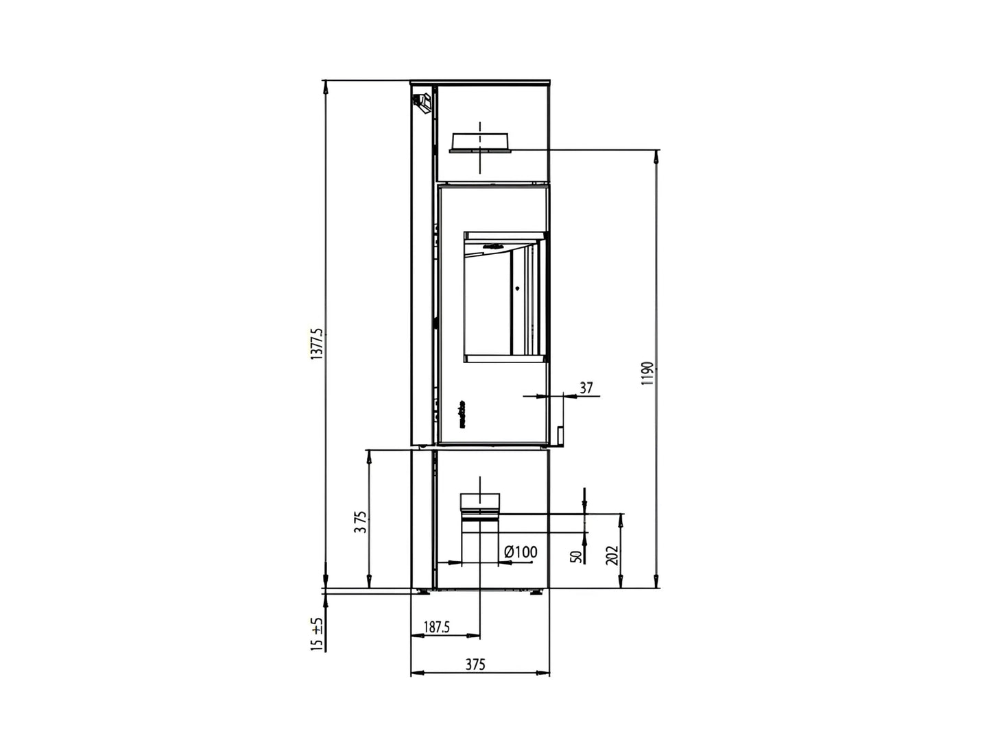 Kaminofen Wodtke Club 11 raumluftunabhängig Technische Zeichnung - ofenerlebnis.de