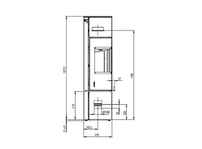 Kaminofen Wodtke Club 11 raumluftunabhängig Technische Zeichnung - ofenerlebnis.de
