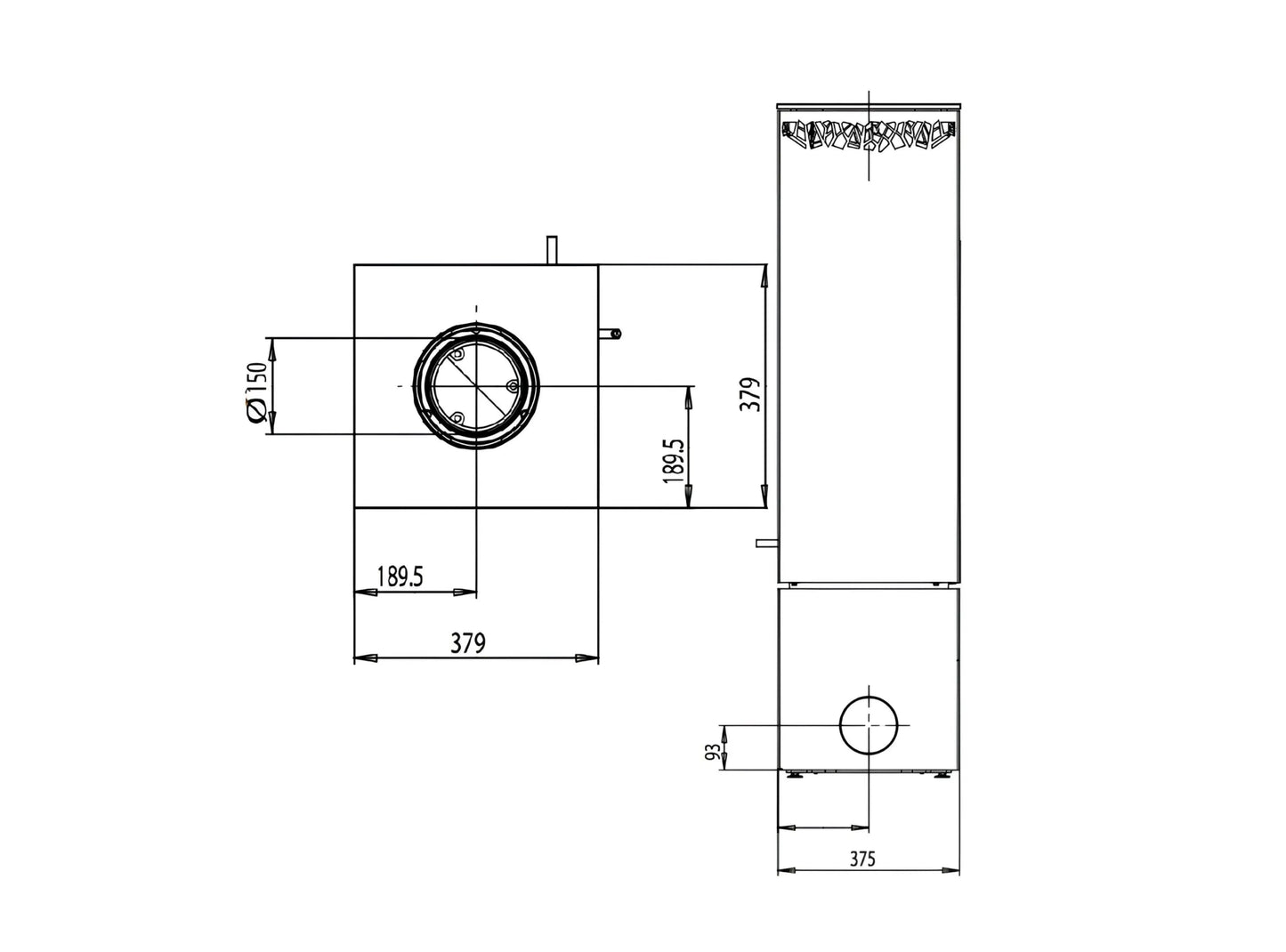 Kaminofen Wodtke Club 11 raumluftunabhängig Technische Zeichnung - ofenerlebnis.de