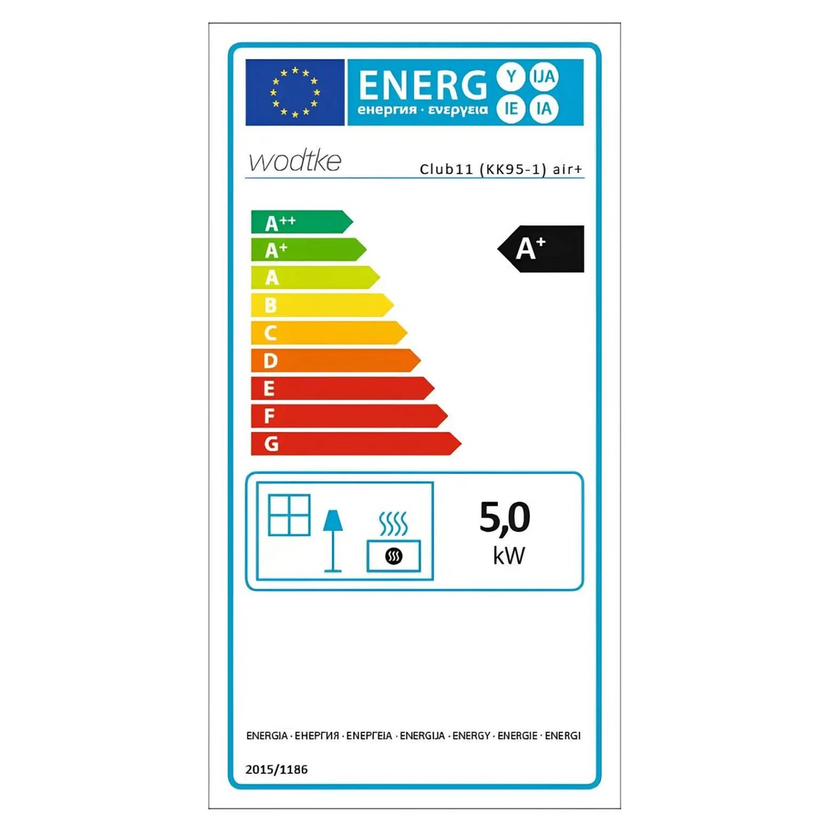 Kaminofen Wodtke Club 11 | 5 kW – Vollständiges Energielabel mit Effizienzklasse und Leistungsangaben