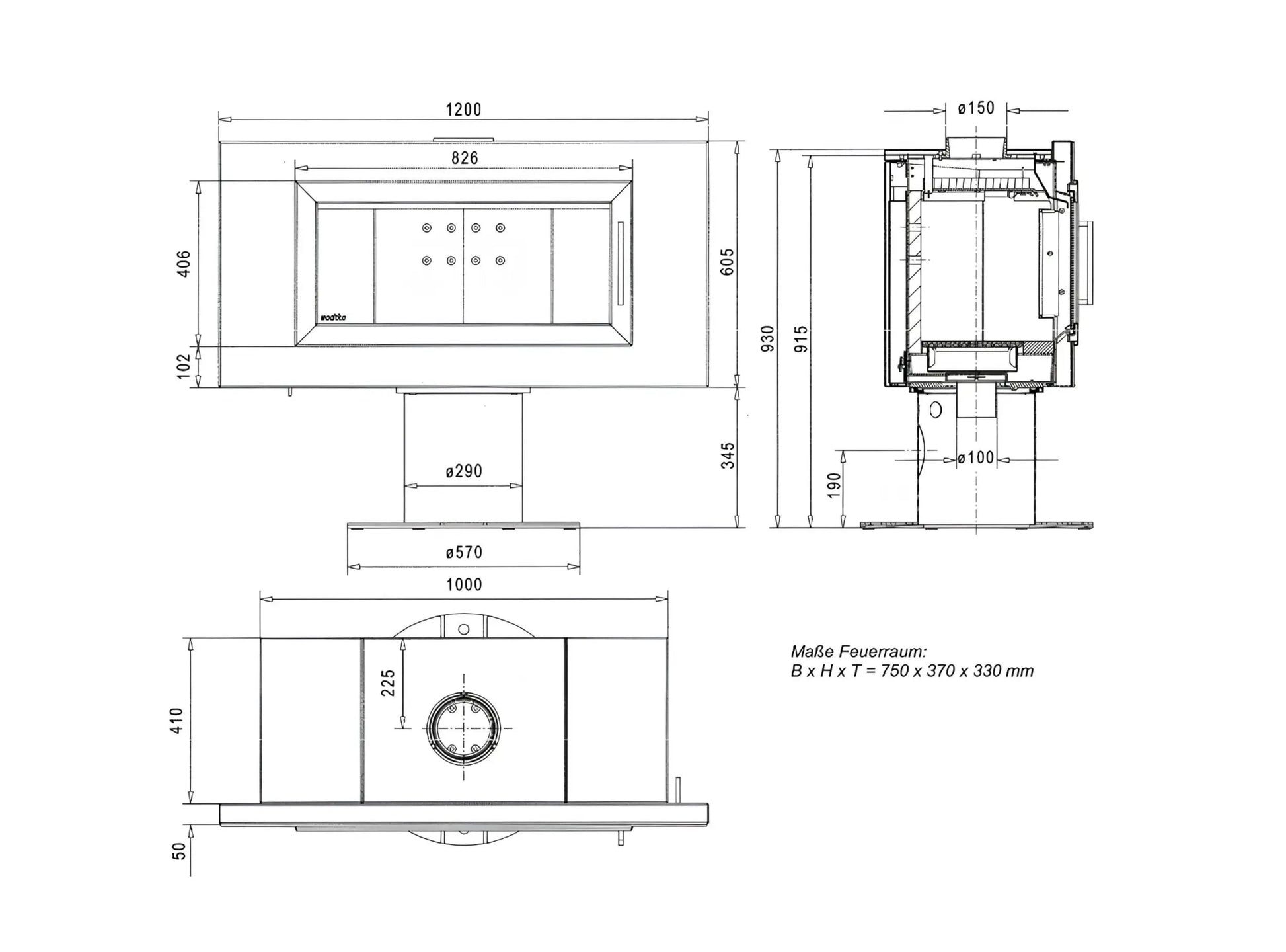 Kaminofen Wodtke Fire SL Technische Maße - ofenerlebnis.de