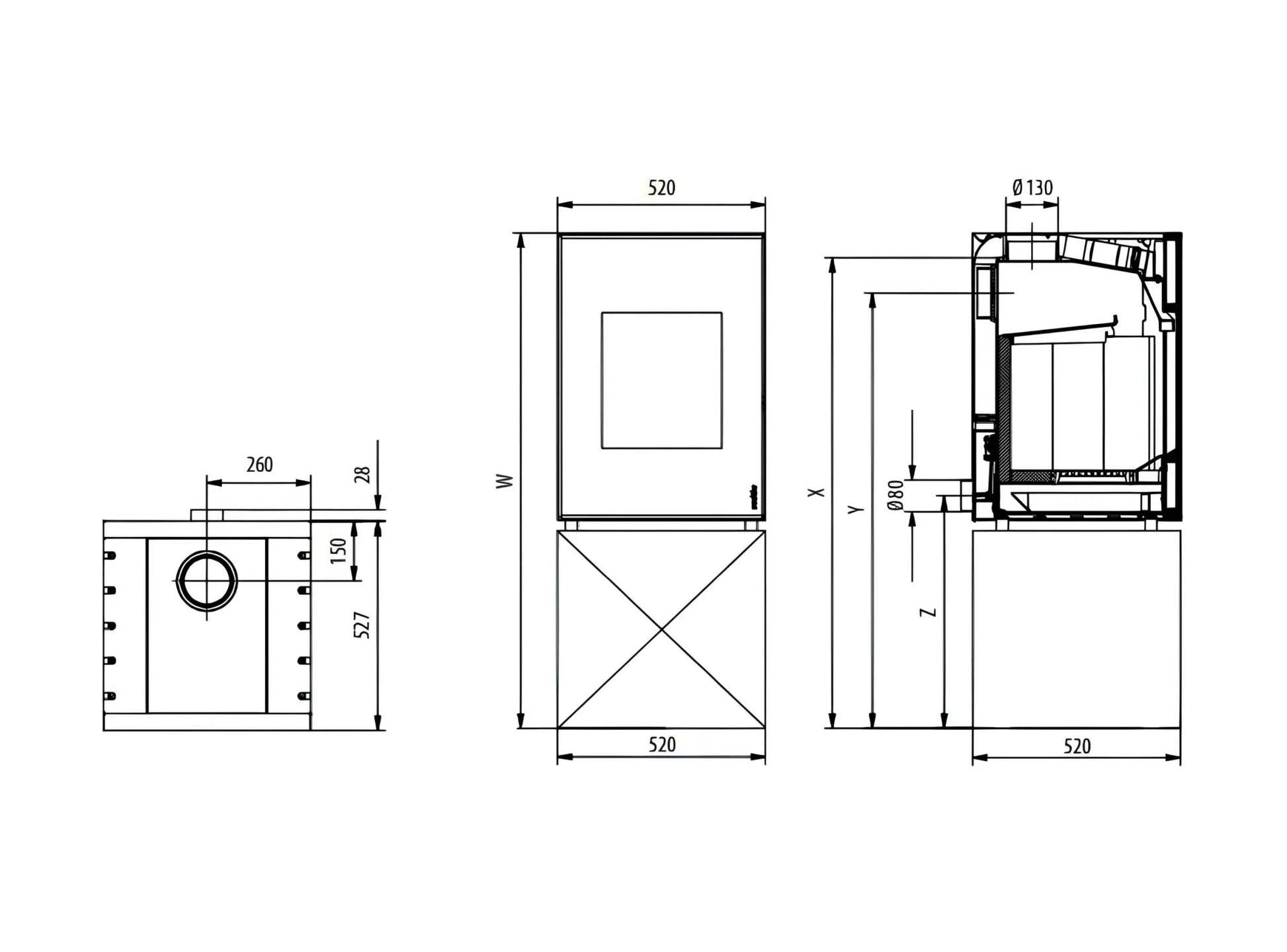 Kaminofen Wodtke Hot Box 2000 Technische Zeichnung - ofenerlebnis.de