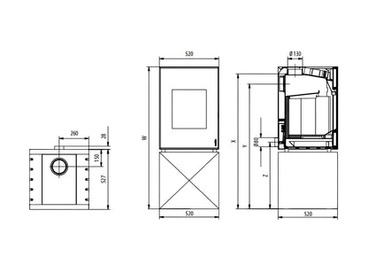 Kaminofen Wodtke Hot Box 2000 Technische Zeichnung - ofenerlebnis.de