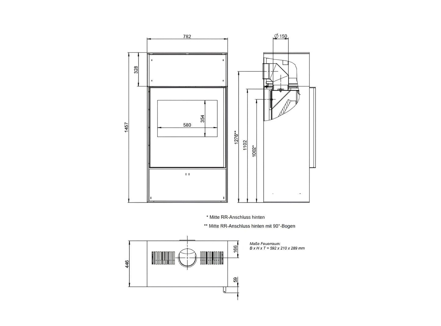 Kaminofen Wodtke myCastle Maßzeichnung „myCastle“ mit einem Aufsatz - ofenerlebnis.de