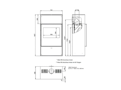 Kaminofen Wodtke myCastle Maßzeichnung „myCastle“ mit einem Aufsatz - ofenerlebnis.de