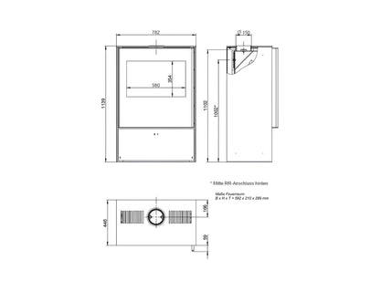 Kaminofen Wodtke myCastle Maßzeichnung „myCastle“ ohne Aufsatz - ofenerlebnis.de