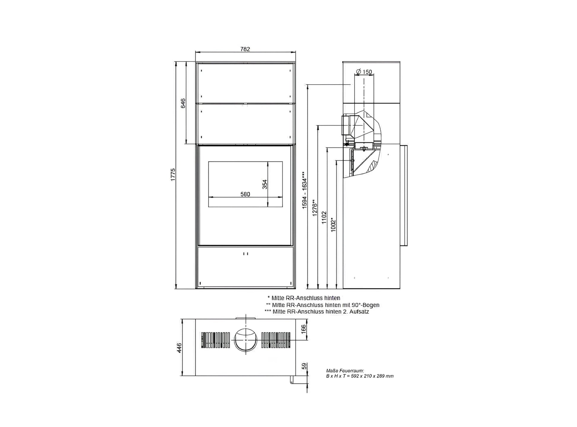 Kaminofen Wodtke myCastle Maßzeichnung „myCastle“ mit zwei Aufsätzen - ofenerlebnis.de