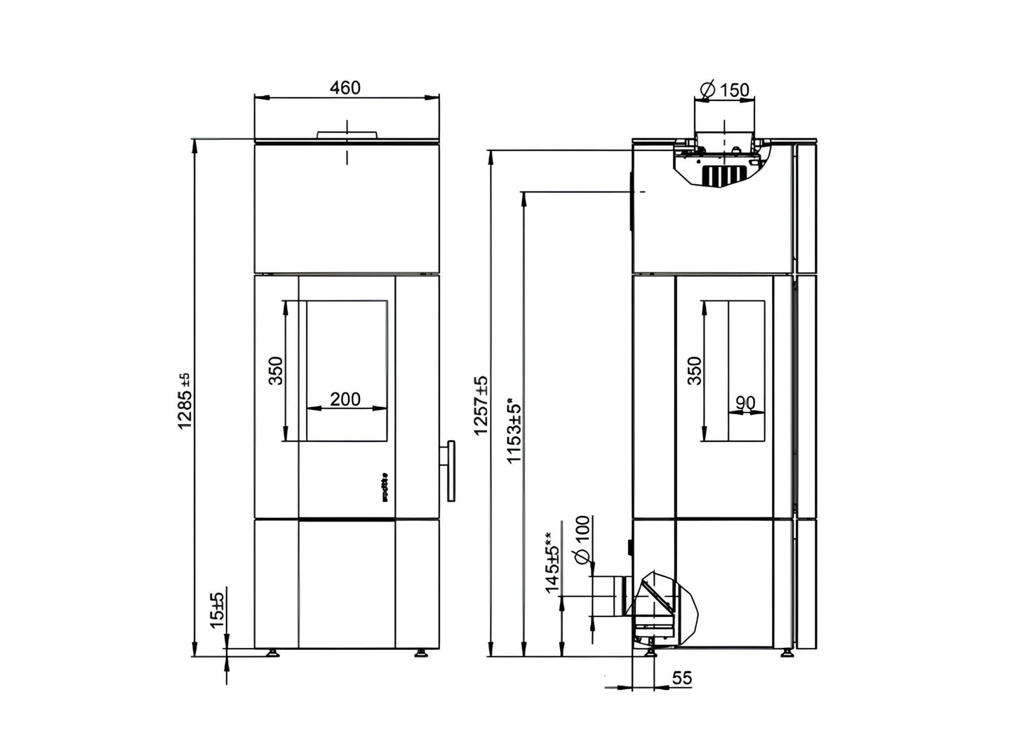 Kaminofen Wodtke New Look F9 raumluftunabhängig Technische Daten - ofenerlebnis.de