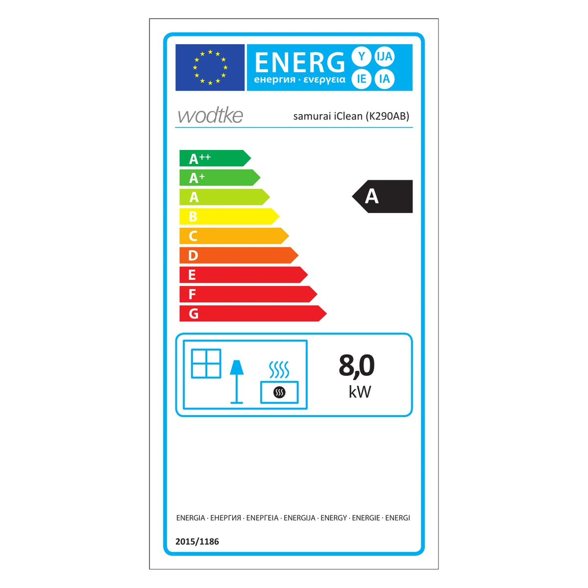 Offizielles Wodtke Energielabel samurai iClean K290AB HCF 03 – 8 kW – A