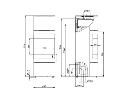 Kaminofen Wodtke Stage F9 Technische Zeichnung - ofenerlebnis.de