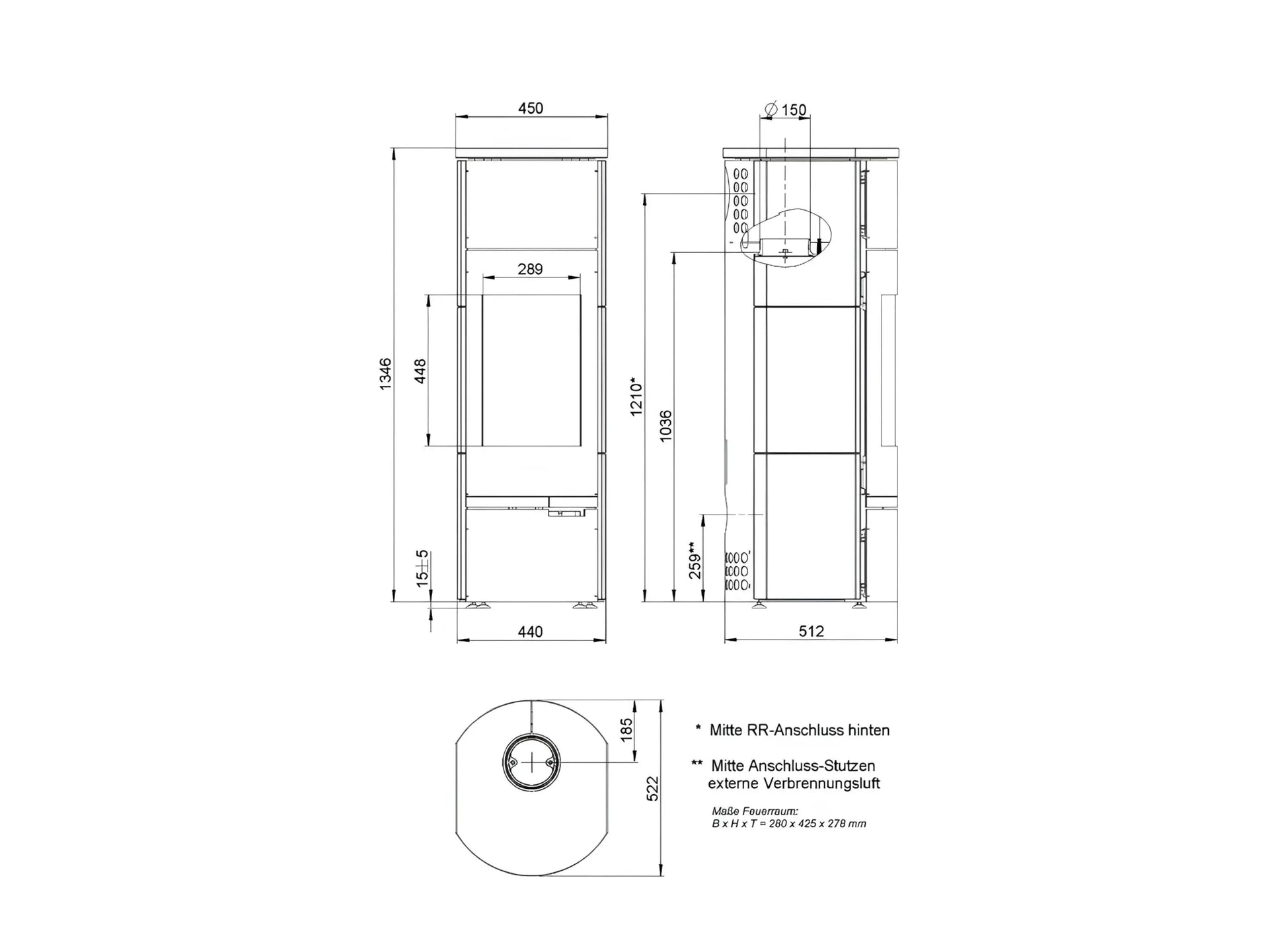 Kaminofen Wodtke Twin Maße - ofenerlebnis.de