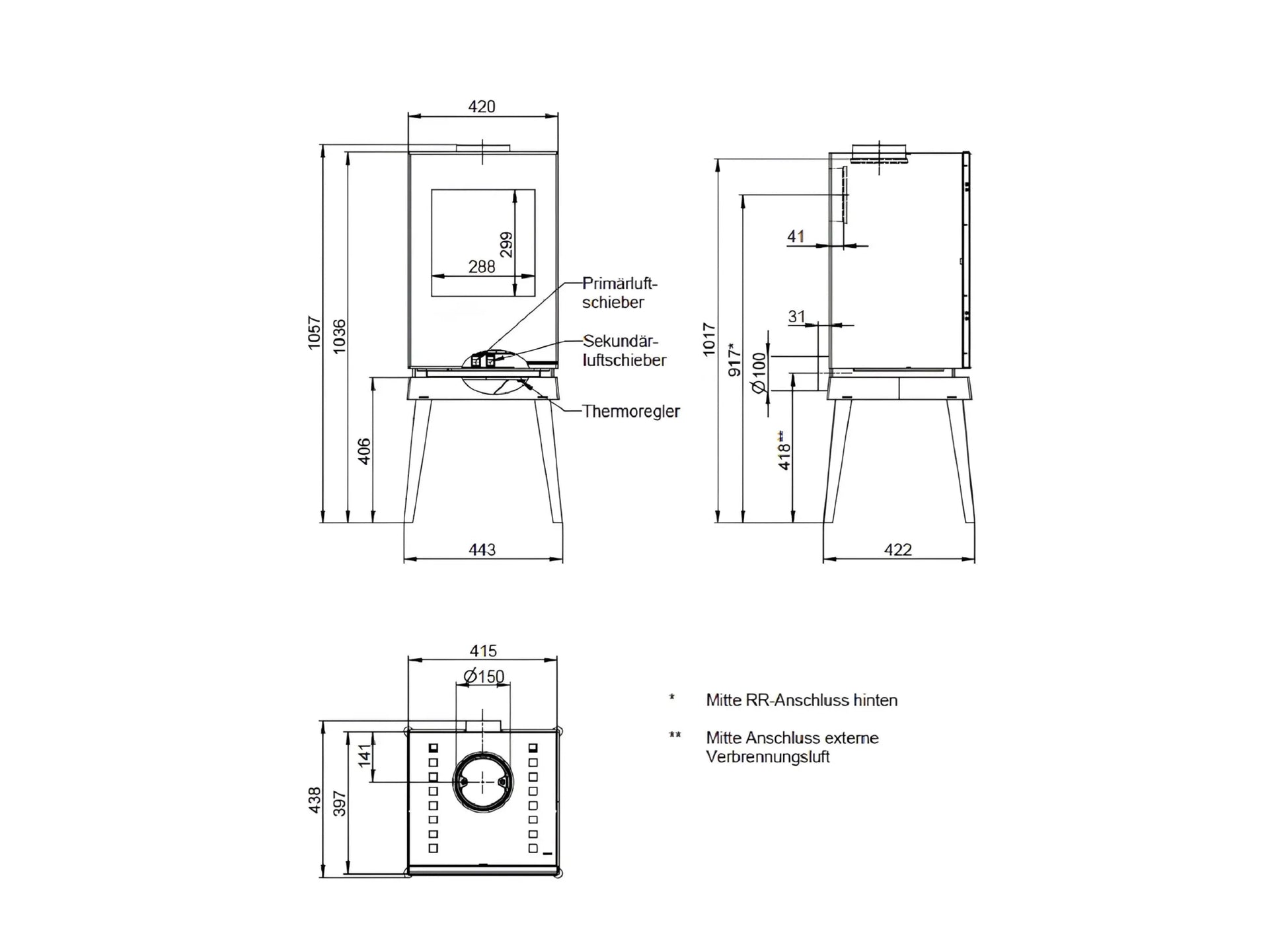 Kaminofen Wodtke Yoko new edition Technische Zeichnung - ofenerlebnis.de