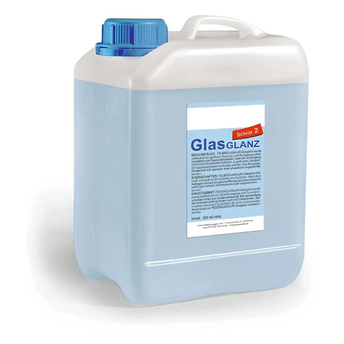 Kaminscheiben Nachfüllpack 3000 ml – Blauer Nachfüllkanister mit blauem Verschluss in schräger Ansicht