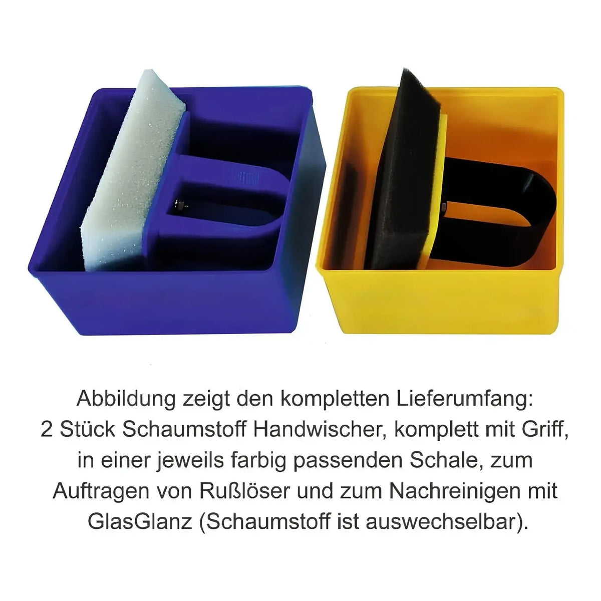 Kaminscheiben PROBIER-SET – Zwei Handwischer in farbigen Schalen mit vollständigem Begleittext